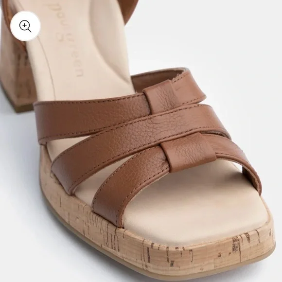 Paul Green Tina Cognac Leather Cork Block Heel Sandals Ankle Strap Sz 10 BNWB - Picture 6 of 11